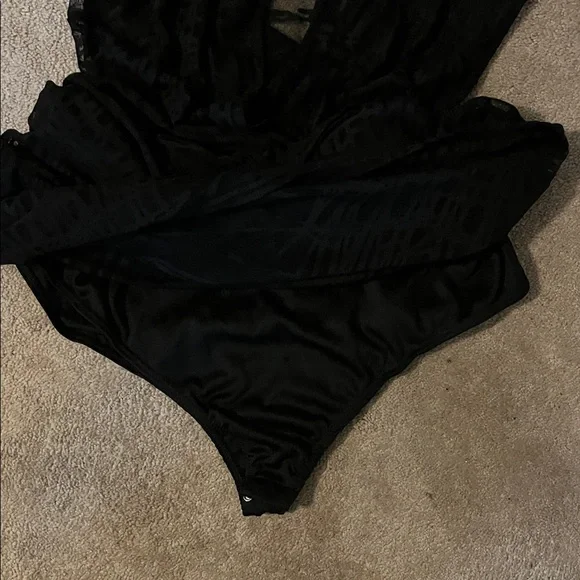 Chic Black Mesh Transparent Midi Dress with attached bottoms and belt - Picture 4 of 7